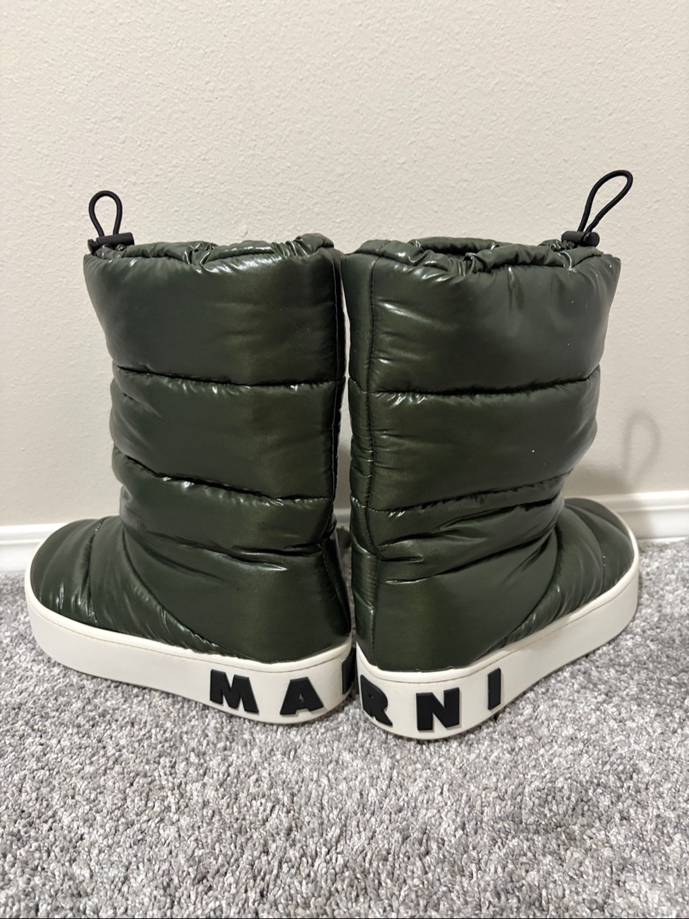 MARNI NYLON SNOW BOOTS Green womens 37 US 7 Spell Out Designer